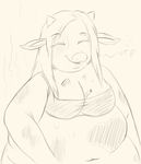  bovine bra burping cattle chubby eyes_closed female food hair happy horn long_hair mammal obese overweight pizza sausage sketch smile spilight tongue tongue_out underwear 