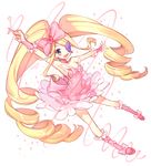  arm_up armpits big_hair blonde_hair boots bow dress drill_hair earrings eyepatch harime_nui huge_bow jewelry kill_la_kill life_fiber long_hair nardack open_mouth pink_bow pink_dress pink_footwear purple_eyes smile solo strapless strapless_dress twin_drills twintails very_long_hair wrist_cuffs 