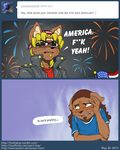  american_flag bandanna bandit_keith blonde_hair brown_hair clothing eyewear facial_hair fireworks hair humor long_hair male shirt soulpatch stubble sunglasses t-kay t-kay_(character) tumblr whiskers yellow_eyes 