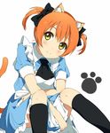 alternate_costume alternate_hairstyle animal_ears apron black_legwear blue_dress blush cat_ears cat_tail dress hoshizora_rin love_live! love_live!_school_idol_project necktie ogipote orange_hair puffy_sleeves short_hair short_sleeves smile solo tail thighhighs twintails white_background yellow_eyes 