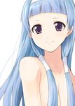  bad_id bad_pixiv_id bangs blue_hair blunt_bangs breasts cleavage flat_chest hair_censor hair_tubes hara_takehito kannagi long_hair nagi purple_eyes smile solo topless white_background 