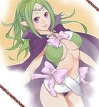  bow breasts cape circlet cleavage fire_emblem fire_emblem:_kakusei green_hair jewelry large_breasts long_hair looking_at_viewer mamkute mamoru_(pixiv) nono_(fire_emblem) older pendant pointy_ears ponytail purple_eyes smile solo 