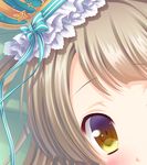  bow brown_hair close-up crown hair_bow love_live! love_live!_school_idol_project minami_kotori nanami_ayane purple_eyes ribbon striped striped_bow striped_ribbon 