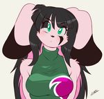  big_ears black_hair black_nose breasts bust chalo clothed clothing facial_markings female floppy_ears fur green_eyes hair jazmin_usagi lagomorph long_ears long_hair looking_at_viewer mammal markings multi-colored_hair pink_fur pink_hair rabbit solo 