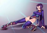  1girl breasts cape dc_comics female ice_skates large_breasts leotard purple_hair raven_(dc) skates smile solo teen_titans zxc 