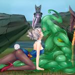 animal_ears backless_outfit battle_bunny_riven bunny_ears bunny_girl bunny_tail bunnysuit carrot highres league_of_legends monster_boy pantyhose pitui1996 riven_(league_of_legends) slime sword tail waero weapon zac 