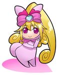  aida_mana blonde_hair bow bunny_tail chibi contrapposto cosplay cure_heart dokidoki!_precure heart hirai_yukio index_finger_raised long_hair looking_at_viewer pink_bow pink_eyes precure ribbon sharuru_(dokidoki!_precure) sharuru_(dokidoki!_precure)_(cosplay) smile solo standing tail very_long_hair 