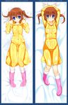  arms_up bad_id bad_pixiv_id blue_eyes blush boots brown_hair dakimakura inose_riku looking_at_viewer lying multiple_views on_back original pink_footwear raincoat rubber_boots short_hair twintails 