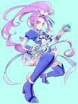  blue blue_background blue_dress blue_footwear blue_legwear boots cure_beat dress earrings frills full_body guitar hair_ornament happy high_heels instrument jewelry kurochiroko kurokawa_eren long_hair looking_at_viewer love_guitar_rod magical_girl ponytail precure purple_hair ribbon seiren_(suite_precure) side_ponytail simple_background smile solo suite_precure thigh_boots thighhighs wrist_cuffs yellow_eyes 