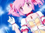  blush bow choker gloves hair_bow highres kaname_madoka kouga_(hipporit) lying magical_girl mahou_shoujo_madoka_magica on_back pink_eyes pink_hair short_hair solo twintails water white_gloves 