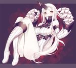 :o albino bad_id bad_pixiv_id blush boots breasts claws detached_sleeves dress horn kantai_collection large_breasts long_hair long_sleeves red_eyes ribbed_dress seaport_hime shinkaisei-kan short_dress sideboob solo sweater sweater_dress thighs white_dress white_hair white_skin zekamasi7 
