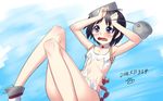  black_eyes black_hair h_kasei kantai_collection maru-yu_(kantai_collection) one-piece_swimsuit short_hair solo swimsuit tears torn_clothes 