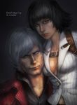  1girl black_hair breasts chen_yue dante_(devil_may_cry) devil_may_cry heterochromia holster lady_(devil_may_cry) medium_breasts nose realistic short_hair shoulder_holster sideboob sitting sitting_on_person white_hair 