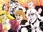  blonde_hair commentary_request gaijin_4koma jojo_no_kimyou_na_bouken long_hair multiple_boys multiple_persona official_style open_mouth phantom_blood robert_eo_speedwagon scar smile variations yuu_knight3858 