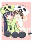  :d :o analog_kenshi_(moto) blue_hair blush brown_hair creeparka creeper green_eyes hatsuyuki_(kantai_collection) highres hood hoodie kantai_collection long_hair looking_at_viewer minecraft multiple_girls open_mouth purple_eyes shirayuki_(kantai_collection) smile thighhighs 