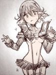  bad_id bad_pixiv_id blush breasts kill_la_kill matoi_ryuuko medium_breasts microskirt navel revealing_clothes senketsu short_hair sketch skirt tamae_(jungetsu_fukou) traditional_media underboob 