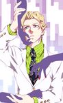  blonde_hair blue_eyes formal hands hokuto_shun jojo_no_kimyou_na_bouken kira_yoshikage male_focus necktie solo suit 