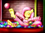  anthro anthrofied blush clothing cute equine eyelashes eyes_closed female fireclub fluttershy_(mlp) friendship_is_magic fun fur hair happy inside mammal my_little_pony one_leg_up pegasus pink_hair soles solo toes wings yellow_fur 