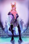  bat defiance female fountain fur fursuit hair heels looking_at_viewer mammal nude nyxis pink_fur pink_hair smile solo undressing wings 