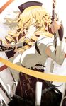  4b-enpitsu bad_id bad_pixiv_id blonde_hair blush corset frills gun hair_ornament hairclip hat long_hair magical_girl magical_musket mahou_shoujo_madoka_magica skirt smile tears tomoe_mami weapon yellow_eyes 