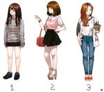  absurdres bag blouse brown_hair coffee denim dicorndl fashion full_body handbag high_heels highres jacket jeans long_hair multiple_girls original pants shoes short_hair shorts skirt sneakers 