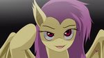  equine eyelashes fangs female feral flutterbat_(mlp) fluttershy_(mlp) friendship_is_magic hair long_hair looking_at_viewer mammal my_little_pony nekokevin purple_hair raised_eyebrow solo wings 