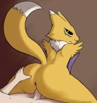  anthro anus blue_eyes butt digimon digimon_(species) duo female human human_on_anthro interspecies kierus looking_back male mammal penetration renamon sex simple_background smile tongue tongue_out vaginal vaginal_penetration video_games 