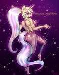  abstract_background absurd_res anthro anthrofied breasts butt clothing cutie_mark dancing dialog english_text equine erect_nipples eyeshadow female friendship_is_magic hair hi_res horn makeup mammal multi-colored_hair musical_note my_little_pony nipples panties ponytail princess_celestia_(mlp) purple_eyes purple_theme sixpathoffriendship solo sparkles text underwear winged_unicorn wings yoga_pants 