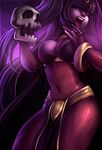  amano-g bangle black_hair bodysuit bracelet bridal_gauntlets fire_emblem fire_emblem:_kakusei jewelry laughing loincloth long_hair skin_tight skull solo tharja two_side_up very_long_hair 