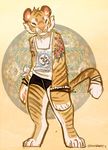  clothing feline female fur mammal muttmonster orange_fur shirt shorts solo stripes tan_fur tank_top tattoo tiger whiskers wristband 