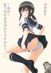  ass black_hair blue_eyes blush camera fubuki_(kantai_collection) ichikawa_feesu kantai_collection long_hair panties pantyshot pleated_skirt ponytail school_uniform serafuku skirt solo translation_request underwear white_panties 