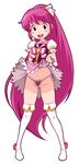  aino_megumi bad_id bad_pixiv_id blush boots bow cure_lovely earrings flat_chest happinesscharge_precure! highres jewelry long_hair magical_girl navel open_mouth panties pink_bow pink_eyes pink_hair ponytail precure red_panties sekihan side-tie_panties skirt skirt_lift smile solo thigh_boots thighhighs underwear wedgie wide_ponytail 