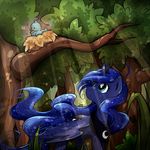  avian bird birds_nest blue_eyes bush crown cutie_mark equine female forest friendship_is_magic grass hair horn light mammal musical_note my_little_pony necklace princess_luna_(mlp) secret-pony singing sparkles tree winged_unicorn wings 