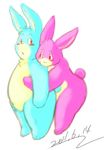  armadirou blush cute duo embrace hug kemono lagomorph mammal rabbit red_eyes simple_background standing 