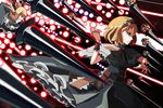  alice_margatroid blonde_hair capelet danmaku dark dress expressionless headband highres laser_beam lasers serious shanghai_doll short_hair spell_card sword touhou weapon zarisu 