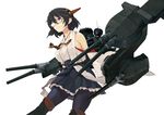  black_hair blockhead_bh boots detached_sleeves glasses hair_ornament hairband kantai_collection kirishima_(kantai_collection) nontraditional_miko pantyhose short_hair solo thigh_boots thighhighs traditional_media turret white_background 
