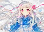  artist_name cymphonia dress hair_ribbon kagerou_project kozakura_marry long_hair looking_at_viewer pink_eyes ribbon silver_hair solo white_hair 