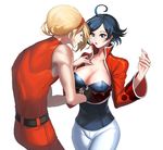  1girl ahoge ash_crimson black_hair blonde_hair breasts cleavage corset elisabeth_blanctorche large_breasts muse_(rainforest) short_hair simple_background sweatdrop the_king_of_fighters white_hair wide_hips 
