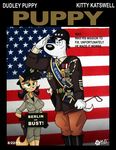  america american_flag anthro canine cat clothing dog dudley_puppy duo english_text feline fur green_eyes kitty_katswell mammal medal military orange_fur t.u.f.f._puppy text uniform white_fur wolfjedisamuel 