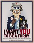  america anthro blue_eyes breasts brown_fur canine cleavage clothed clothing english_text erection female fur handjob humor male mammal meme necktie penis precum solo text uncle_sam wolfjedisamuel 