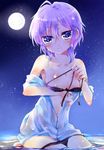  anastasia_(idolmaster) bad_id bad_pixiv_id bariko bikini bikini_pull black_bikini breasts close-up full_moon highres idolmaster idolmaster_cinderella_girls in_water looking_at_viewer medium_breasts moon navel night night_sky nipple_slip nipples pulled_by_self purple_eyes purple_hair sitting sky solo star_(sky) swimsuit undressing water wet wet_clothes yokozuwari 