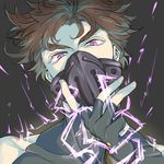  brown_hair electricity fingerless_gloves gloves hermit_purple jojo_no_kimyou_na_bouken joseph_joestar_(young) kock_k male_focus mask purple_eyes solo 