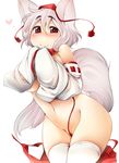  aki_(akikaze_asparagus) animal_ears blush breasts collar detached_sleeves hat heart heart-shaped_pupils inubashiri_momiji large_breasts leash looking_at_viewer nude red_eyes short_hair silver_hair simple_background smile solo symbol-shaped_pupils tail thighhighs tokin_hat touhou white_background white_legwear wolf_ears wolf_tail 