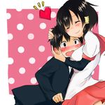  1girl bad_id bad_pixiv_id black_eyes black_hair blush closed_eyes couple gakuran hair_tubes heart height_difference hetero hug itsumi_(nana-mai) komori-san_wa_kotowarenai! komori_shuri long_hair ootani_(komori-san) school_uniform serafuku short_hair smile 