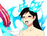  after_fellatio ayamori_miyako black_hair blue_fire blush borrowed_character collarbone cum cum_in_mouth cum_on_tongue cum_string d0nnn fire flaccid heart heart-shaped_pupils large_penis long_hair lubidinous_shrinemaiden_miyako nude open_mouth original penis red_eyes saliva solo_focus symbol-shaped_pupils tongue tongue_out uncensored 