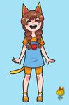  blue_background blush brown_hair cat eyes_closed feline female fungii hair happy human humanized katie_(animal_crossing) mammal nintendo plain_background smile solo video_games young 