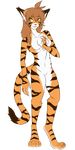  black_fur breasts brown_hair chest_tuft claws cute digitigrade ears_up evil_kitsune feline female flora_(twokinds) fur hair hindpaw kaidran long_hair mammal nude orange_fur paws pink_nose smile solo stripes tiger tuft twokinds white_fur yellow_eyes 