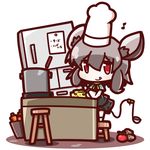  :p animal_ears chair cheese chef_hat chibi cooking crossed_arms eighth_note food grey_hair hat highres kitchen ladle mouse_ears mouse_tail musical_note nazrin nuu_(nu-nyu) pot red_eyes refrigerator simple_background solo tail tongue tongue_out touhou u_u white_background 