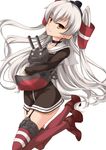  amatsukaze_(kantai_collection) brown_eyes cannon dress garter_straps hair_tubes kantai_collection kurose_kanata long_hair rensouhou-kun sailor_dress short_dress silver_hair striped striped_legwear thighhighs turret two_side_up white_hair zettai_ryouiki 