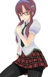  bad_id bad_pixiv_id glasses green_eyes long_hair makinami_mari_illustrious miniskirt neon_genesis_evangelion nullhachi pantyhose plaid plaid_skirt rebuild_of_evangelion red_hair school_uniform skirt solo thighband_pantyhose twintails 